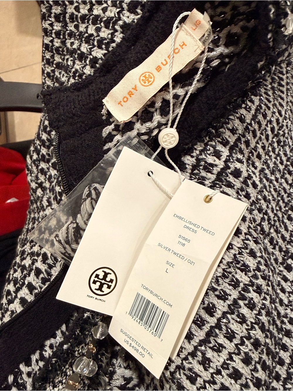 Tory Burch Black and White Short-Sleeve Knit Dress - Picture 5 of 8